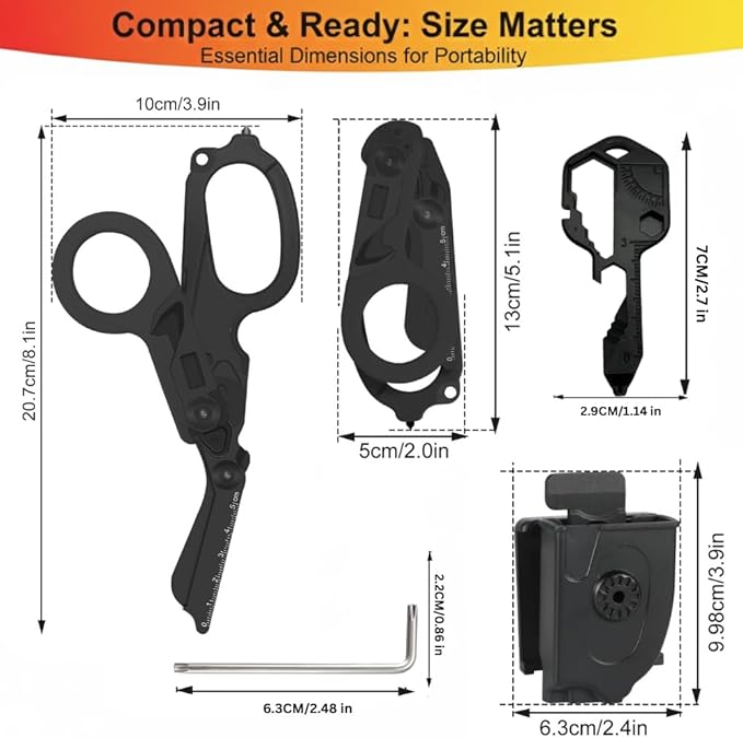 Pro 6-in-1 Foldable Trauma Shears with Strap Cutter, Stainless Steel Medical Scissors for Nurses, Raptor Trauma Shears Holster with Glass Breaker, Surgical EMT Scissors for Nursing Students & Doctors