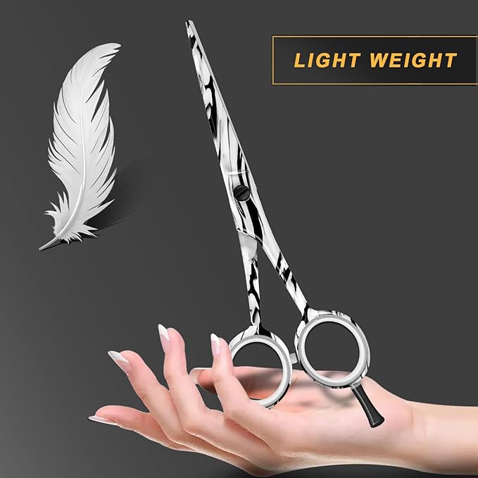BEAUTICONE 짰 Hair Cutting Scissors - High Carbon SS 6.5" Professional Barber-Grade Salon Shears with Serrated & Razor Edge - Black Premium Gift Box with Leather Pouch & Extra Accs - Ultra Lightweight