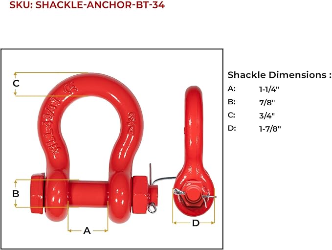 Mytee Products 8 Pack 3/4" Anchor Shackle Forged Carbon Steel w/Safety Screw Pin Load Limit 9,500 lbs, Double Rust Protection Heavy Duty D Ring Bolt Type Shackle for Towing, Rigging, Vehicle Recovery