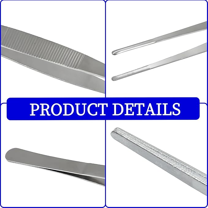 3Pcs Stainless Steel Tweezer Set (8" 10" 12"), Long Tweezers with Precision Serrated Straight Tips, Non-slip Multitool Tweezer for Cooking, Repairing, Medical, Garden