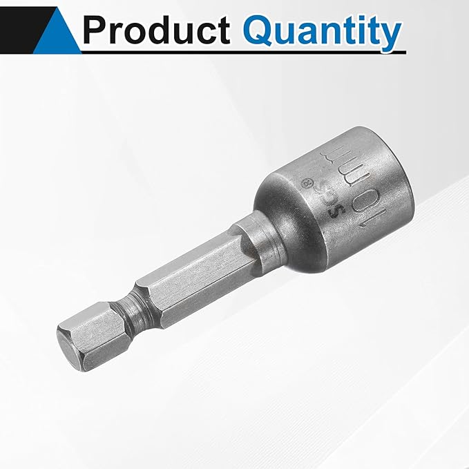 HARFINGTON Nut Driver Drill Bit 10mm Metric Socket 1/4" Hex Shank 1.89" (48mm) Long Magnetic 6-Point Sockets Quick Change CR-V Steel Bolt Setters for Power Drill Drivers