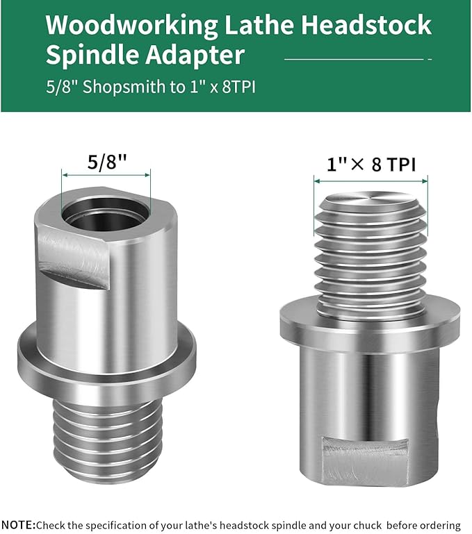 Lathe Headstock Spindle Adapter,Converts 5/8" Shopsmith to 1" x 8TPI for Woodworking Lathe