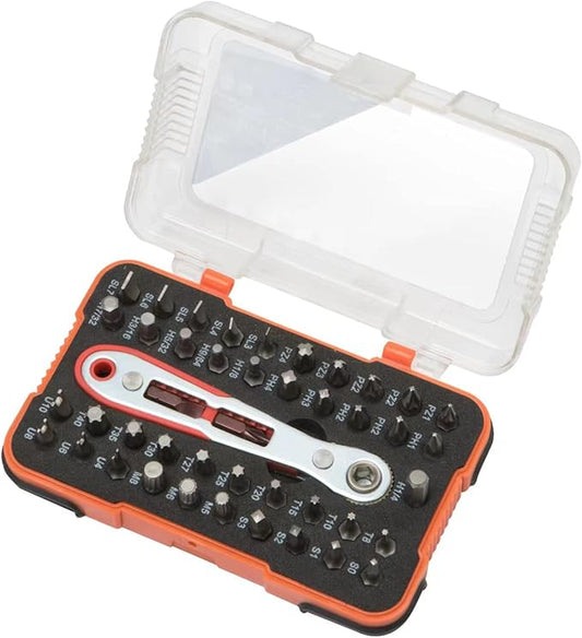 ROTATION 44pc Bit Set with 1/4 Mini Ratchet Offset Screwdriver, Portable Case, CR-V Steel, Drive Handle & Multi Hex/Phillips/Slotted/Torx/Star Bit