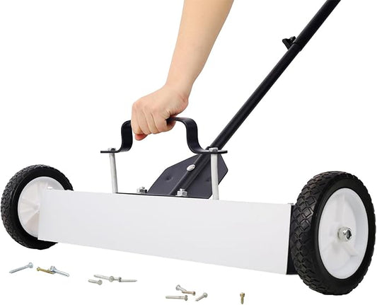 Henf Rolling Magnetic Sweeper, Heavy Duty Magnet Roller Magnetic Pickup Sweeper with Wheels, Quick Release Latch and Adjustable Long Handle for Nails Needles Screws Collection (24 Inch-1)