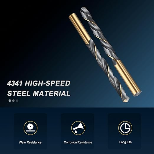 PATIKIL 11.5mm Drill Bit, Jobber Straight Shank 4341 High-Speed Steel 118째 Black and Gold Finish for Medium-Hard Metal Steel Acrylic - 2 Pack