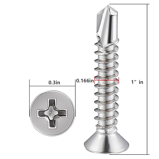 Wensilon竊?00pcs竊?8횞1?쓋or Sheet Metal Self-Tapping Screws 410 Stainless Steel Flat Head High-Strength Quick self-Drilling Screws