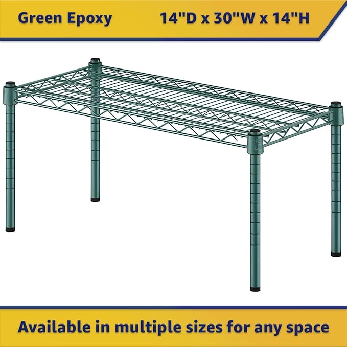 14" x 30" x 14" Green Epoxy Wire Storage Shelf, Dunnage Rack, Commercial 1 Tier Small Shelf