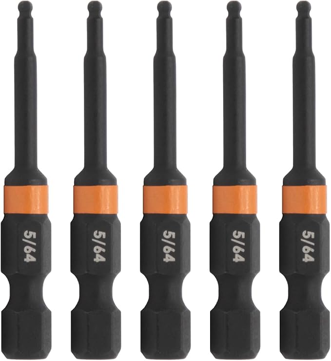 Ball-End Hex5/64" Impact Driver Bit - Railer Allen Wrench Drill Hex Bits. 1/4 Quick Release S2 Steel 2 inch 5/64" Ball-End Hex Bits. (5 Pack)