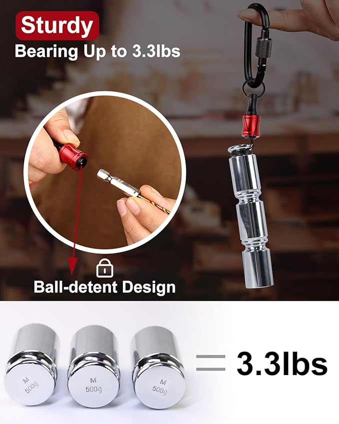katerk 6pcs Red&Black Bit Holder with Carabiner Socket for Mens Gift, 1/4 inch Hex Shank Aluminum Alloy Screwdriver Bit Holders, Quick Release Easy Change Impact Driver Drill Bit Keychain Extension