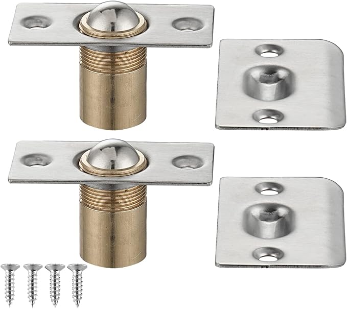 JQK Closet Door Ball Catch Hardware, Stainless Steel Catch Adjustable with Strike Plate, Brushed Satin Finish 4 Pack, HBC100-P4