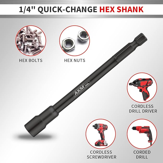 8PCS Magnetic Nut Driver Set, 6 Inches Long Nut Drivers, Nut Drivers for Impact Drill, Long Shank Nut Driver Bits, Nut Setter | 1/4"Hex Shank | Metric | Cr-V Steel