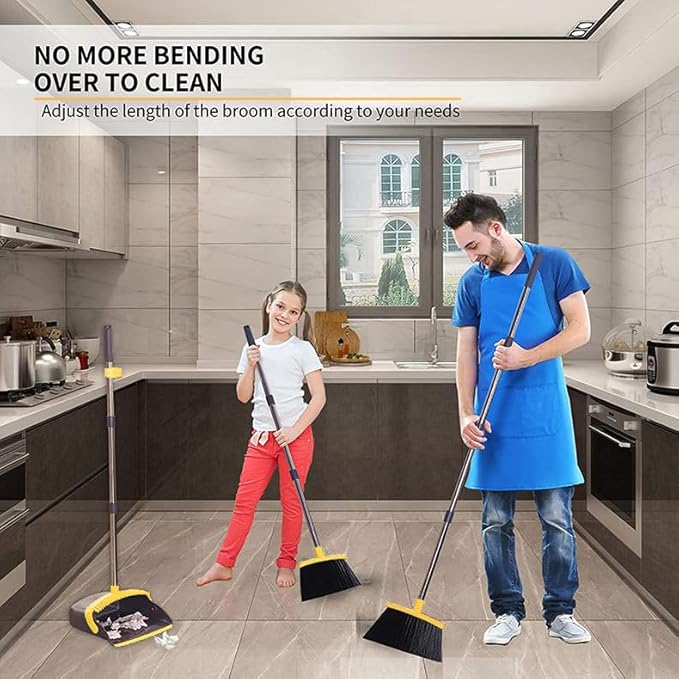 2-Pack is More economical竊똗pgraded Broom and Dustpan竊?with 52" Long Handle, Dustpan Teeth with self-Cleaning Function, Indoor and Outdoor Sweeping, Perfect for Home Office