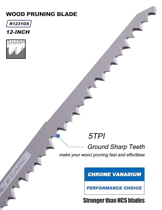 EZARC Wood Pruning Reciprocating Saw Blade, 12-Inch Recip Saw Blades R1231GS 6TPI (5-Pack)