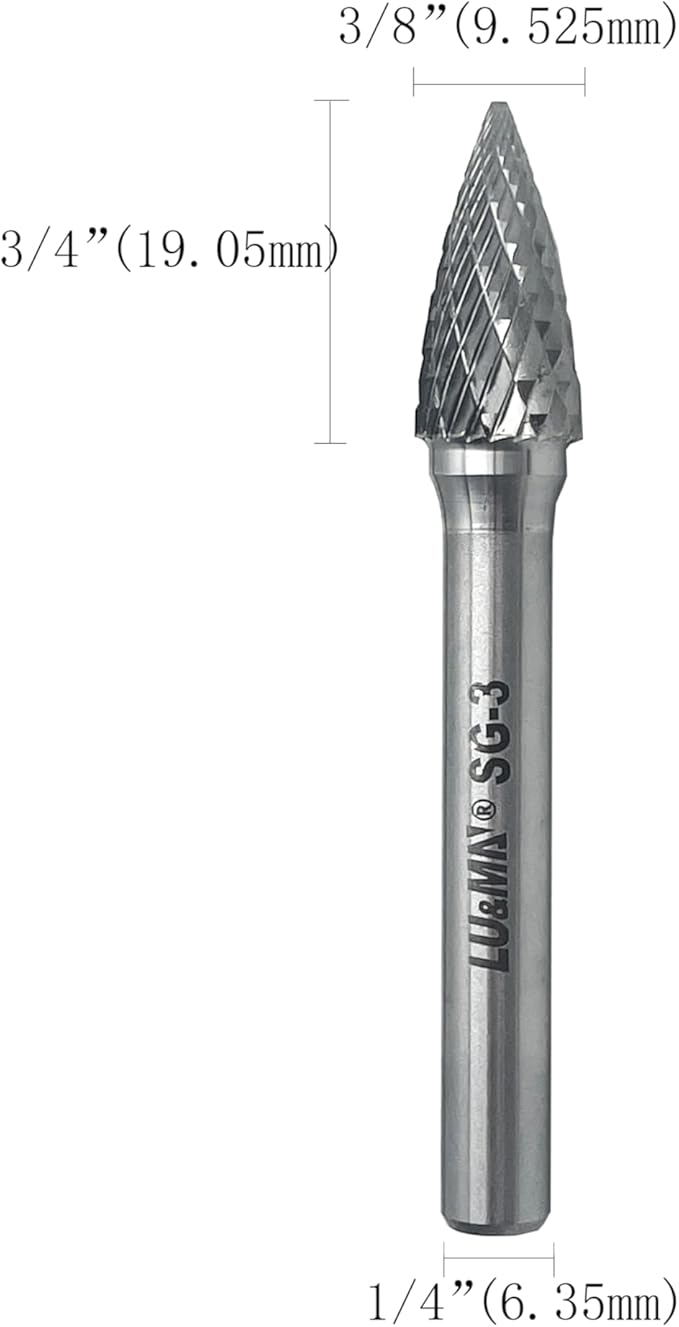 SG-3 Double Cut Tree Shape Tungsten Carbide Rotary Burr with 1/4" Shank for Die Grinder and Drill,4PCS by LU&MN