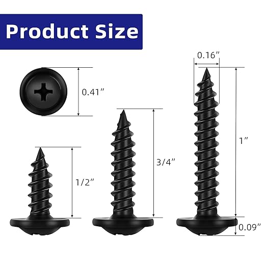120 PCS #8 Phillips Truss Head Black Wood Screw Assortment - Self-Tapping Fasteners for Wall Plates & Woodworking (1/2", 3/4", 1") with Screwdriver Bit