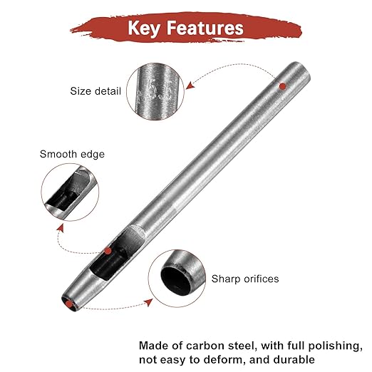 5.5MM Leather Hole Punch Tool [4PCS] - Metal Round Belt Hole Puncher Use for Leather Working & Belts & Watch Band & Paper & Plastic - [Silver Tone] Round Hollow Tools
