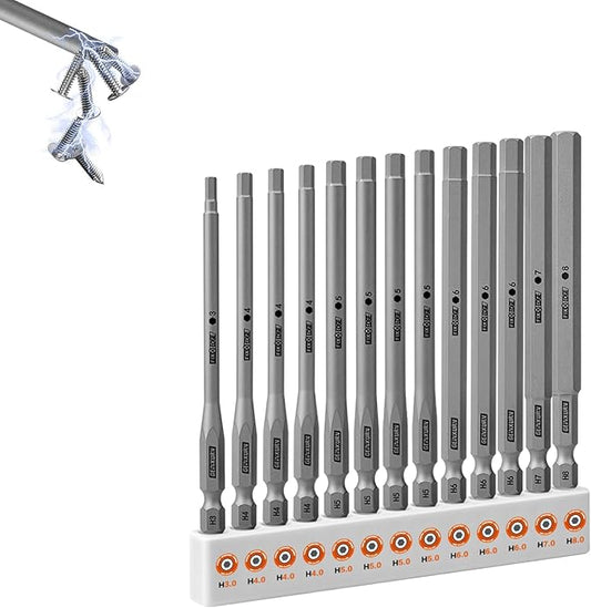13Pieces Fixedge Screwdriver bit set,4 inches Hex Magnetic Alloy Steel Insert Power Bits Tips with Storage Organizer for Home Repair