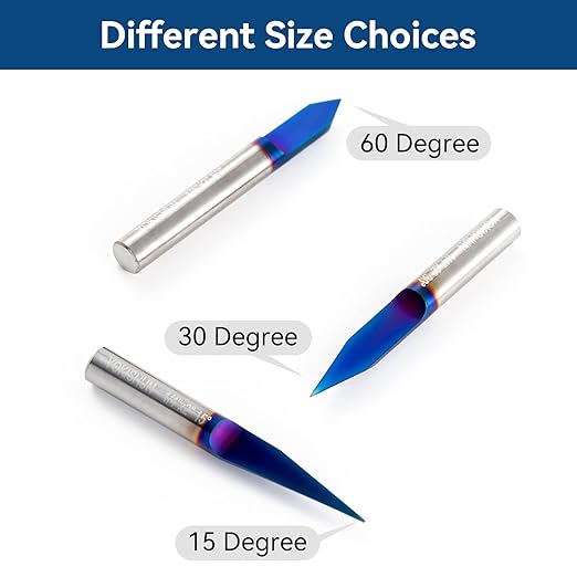 CNC V Bit 15 Degree Engraving Bit 0.005 Tip 1/4 Shank with Nano Blue Coat Solid Carbide V Groove Router Bit for Signmaking Carving