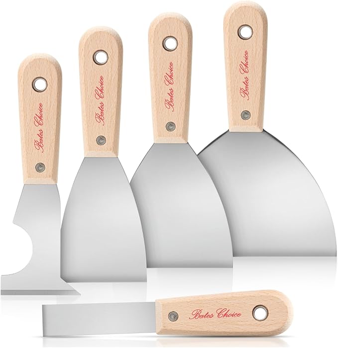 Bates- Paint Scraper, 5 Pc Scraper Tool, Putty Knife Set, Putty Knife, Painting Tools, 5 in 1 Tool, Spackle Knife, Wallpaper Scraper, Painters Tool, Crown Molding Tool, Paint Remover for Wood, Scraper