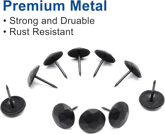 YuGtcen 100pcs Upholstery Tacks, Decorative Nails Thumb Tacks Metal Upholstery Nails for Wood Upholstery Pins Vintage Furniture Tacks (15x20mm, Matte Black)