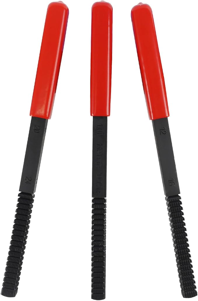 3Pcs Thread File Set, Thread Restorer File Set, Thread Restoring Chaser Files Metric and SAE, High Carbon Steel Thread Repair Tool for Thread Repair File Set, Thread Cleaner Tool