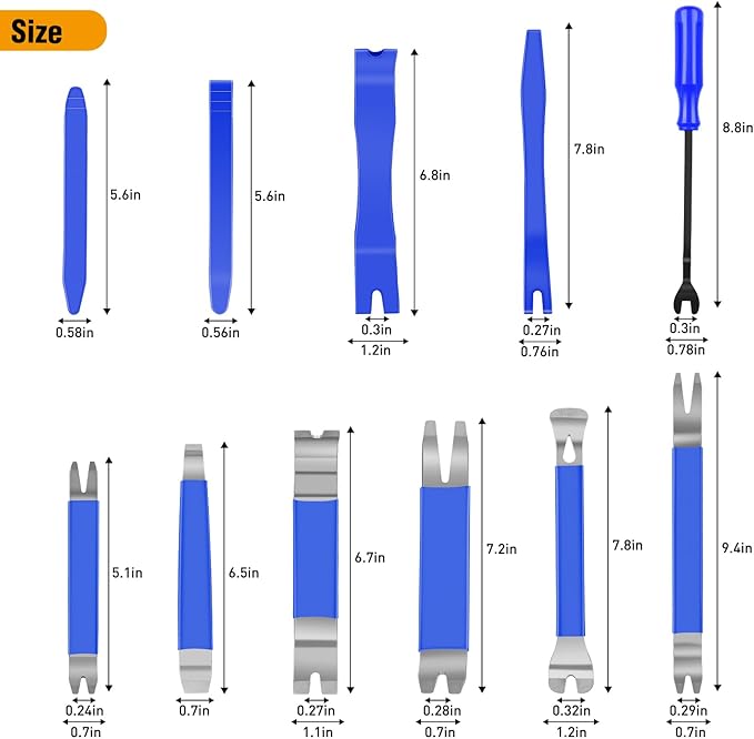 GOOACC 11PCS Trim Removal Tool Kit, Metal & Nylon Pry Tools Set for Car Door Panel, Dashboard, Audio, Clips, Fastener Remover w/Storage Box ??Blue