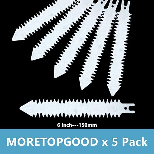 6 Inch Double-Sided Tooth Reciprocating Saw Blades,5TPI Replaceable Blades for Wood Pruning, Japanese Saw Blades Suitable for Tree Cutting (5-Pack)