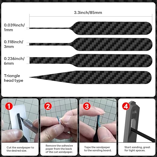 stedi Carbon Fiber Sanding Sticks, Hobby Model Tools, 7-Piece Set (3"횞0.6",3"횞0.4",3"횞0.2" and 4 Detail Sanding Boards) Professional Sanding Sticks for Sticky Sandpaper