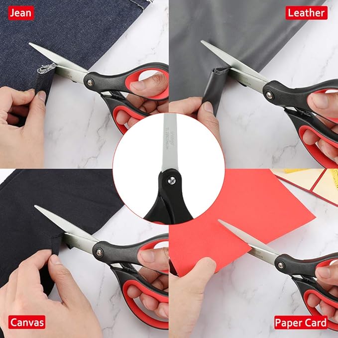LIVINGO 8“ Scissors All Purpose 3-Pack, Titanium Ultra Sharp for Office Home School Sewing Fabric Craft Supplies, Premium Stainless Steel, Comfort Grip（Red/Black）