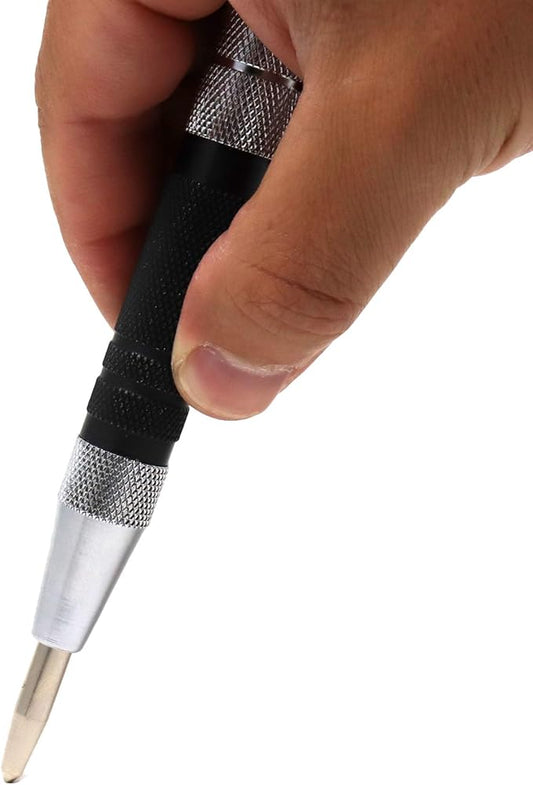 Super Strong Automatic Center Punch - 6 inch Black Steel Spring Loaded Center Hole Punch with Adjustable Tension, Hand Tool for Metal or Wood with Zippered Hard Shell Carry Case - Pack of 2