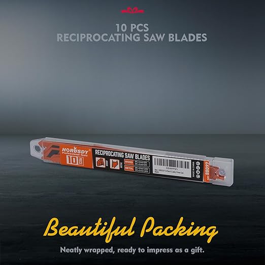HORUSDY 10-Piece Reciprocating Saw Blades Set with Storage Case, 6" 8" & 9" Wood & Metal Cutting Blades, Bi-Metal and High Carbon Steel Saw Blades for Fast, Clean, and Durable Cutting