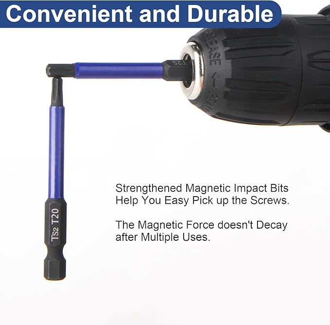 HPHOPE Professional Torx Bit Set 12 Piece, Screwdriver Bit Set T5 - T40, Length 65mm, 1/4??Hex Shank with Storage Box.