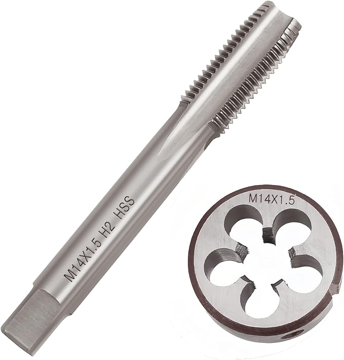 YUEARN M14 x 1.5 Metric Thread Tap and Die Set, M14 x 1.5mm High-speed Steel Machine Tap Die Set Right Hand Tap and Round Thread Die