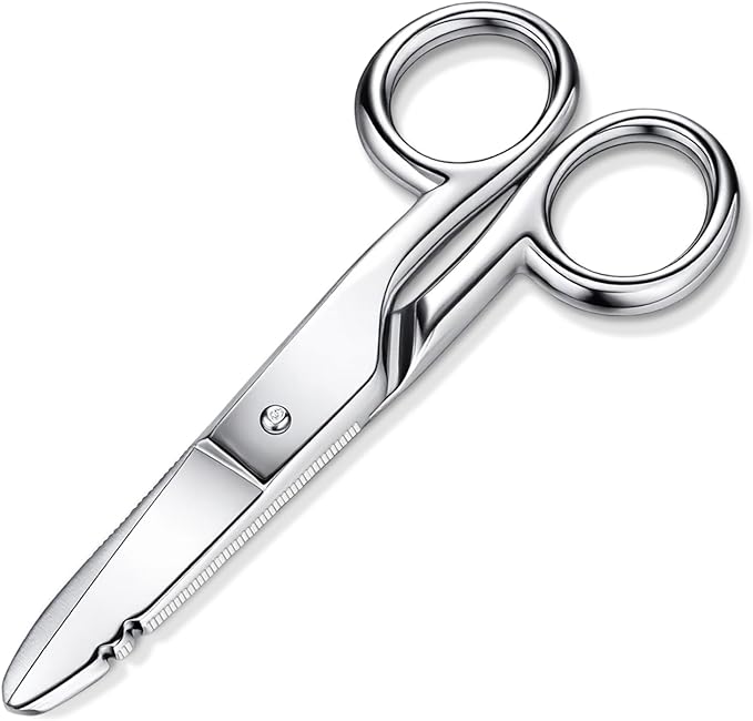 Electrician Scissors, 5.25-Inch Heavy Duty Scissors with 19&23 Stripping Notches Multi-Purpose Stainless Steel Snips for Telecom and Electrical Work