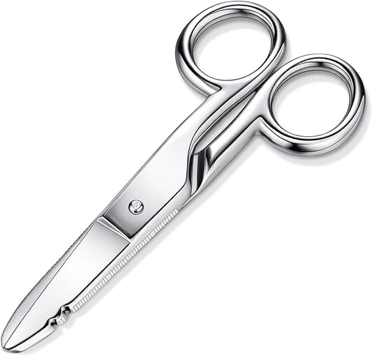 Electrician Scissors, 5.25-Inch Heavy Duty Scissors with 19&23 Stripping Notches Multi-Purpose Stainless Steel Snips for Telecom and Electrical Work