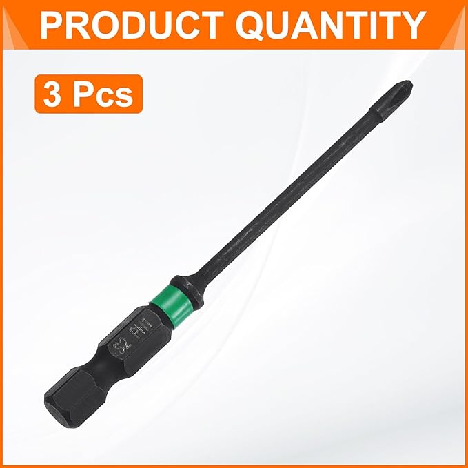 HARFINGTON 3pcs #1 Impact Phillips Screwdriver Bit PH1 1/4" Hex Shank 3" (75mm) Long 0.1" Rod Magnetic Cross Head Drill Bits S2 Steel Industrial Screw Driver for Impact Power Drivers
