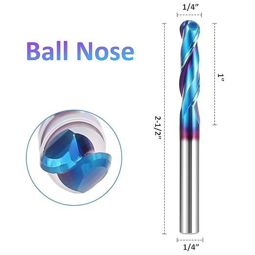 HQMaster Ball Nose Router Bit Upcut 1/4 Inch Shank Solid Carbide CNC Router Bit with Nano Blue Coating CNC Bits End Mill for Woodwork Mortise Slot Trim