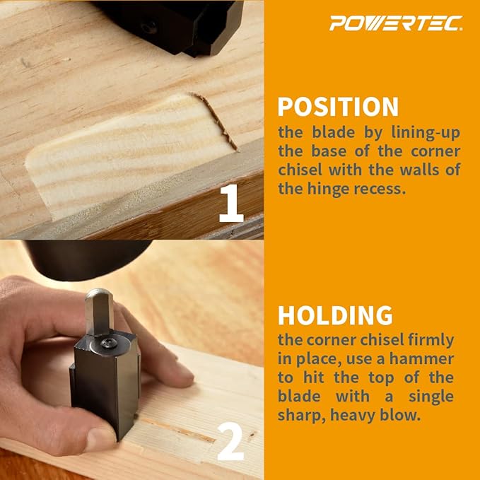 POWERTEC Square Corner Chisel – Spring-Loaded Mortise Chisel for Use with Hammer or Mallet - Ideal for Door Hinges, Door Locks, Strike Plates, Frame Joinery, Cabinetry and Woodworking (71036)