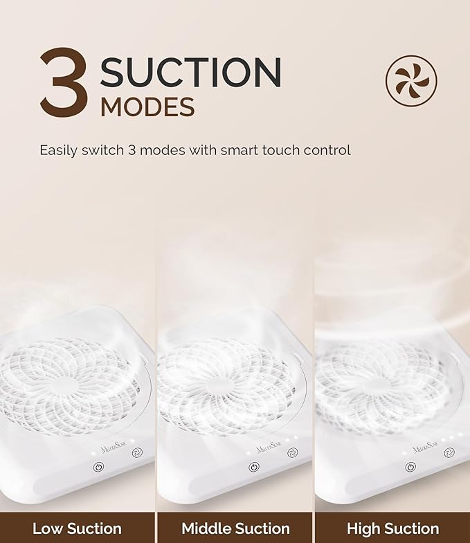 MelodySusie Professional Nail Dust Collector with Max Suction Power,SProF 4500RPM Nail Vacuum Fan with 3 Suction Modes,Touch Control & 360-Degree Capture Trusted Tool for Nail Tech & Salon Use,White