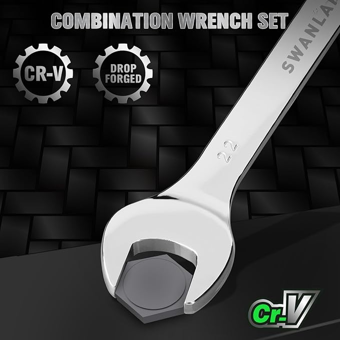 SWANLAKE GARDEN TOOLS 30-Piece Combination Wrench Set, Metric & SAE (8-22mm & 1/4??to 1-1/16??,12-Point Open End Standard Wrench Set, Mechanics Wrenches Sets, Chrome Vanadium Steel with Storage Rack