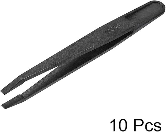 uxcell 93305 Plastic Anti-static Tweezers, Precision Slant Tip for Jewelry Craft DIY Beauty Electronics Repair Tool Black 10 Pcs