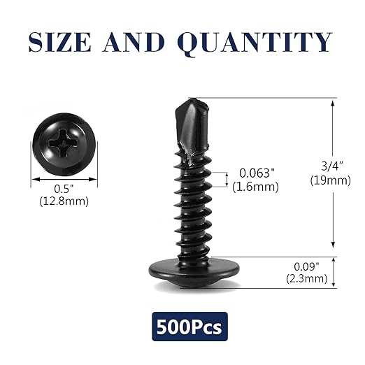 #10 x 3/4" Sheet Metal Screws 500PCS 410 Stainless Steel Truss Head Fast Self Tapping Screws Black Oxide by SG TZH
