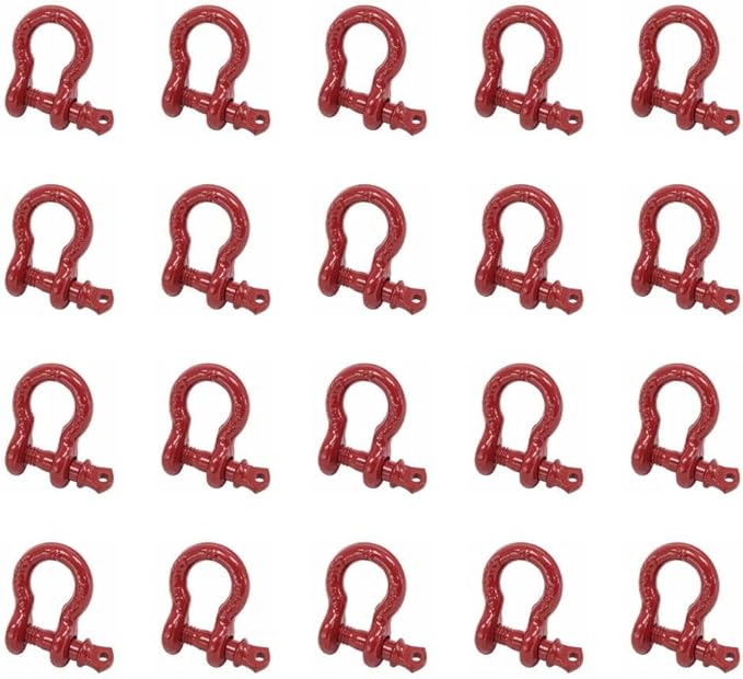 Mytee Products (20 Pack 5/16" Anchor Shackle Forged Carbon Steel w/Alloy Screw Pin WLL # 0.75 Ton (1,500 Lbs.)|Double Rust Protection Heavy Duty D Ring Shackle for Towing, Rigging & Vehicle Recovery