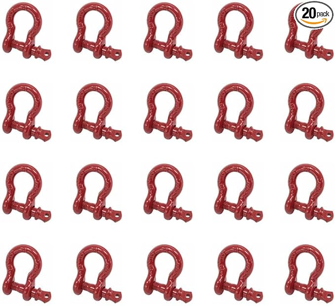 Mytee Products (20 Pack 5/16" Anchor Shackle Forged Carbon Steel w/Alloy Screw Pin WLL # 0.75 Ton (1,500 Lbs.)|Double Rust Protection Heavy Duty D Ring Shackle for Towing, Rigging & Vehicle Recovery
