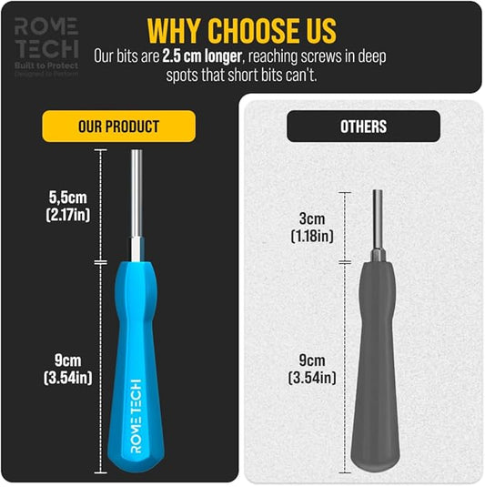 Rome Tech Gamebit Screwdriver Set for GameCube, Gameboy, SNES, NES, N64, Sega Game Cartridge, Tri Wing Screw Driver & 3.8mm 4.5mm - Screwdriver Bit Set Console Repair Tool