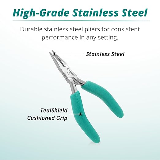 Excelta Stainless Steel Pliers, Gentle Spring Mechanism, Smooth Jaws, Ergonomic Anti-Static & Cushioned Grip, Precision Tool, 4.75" Length, Intermediate