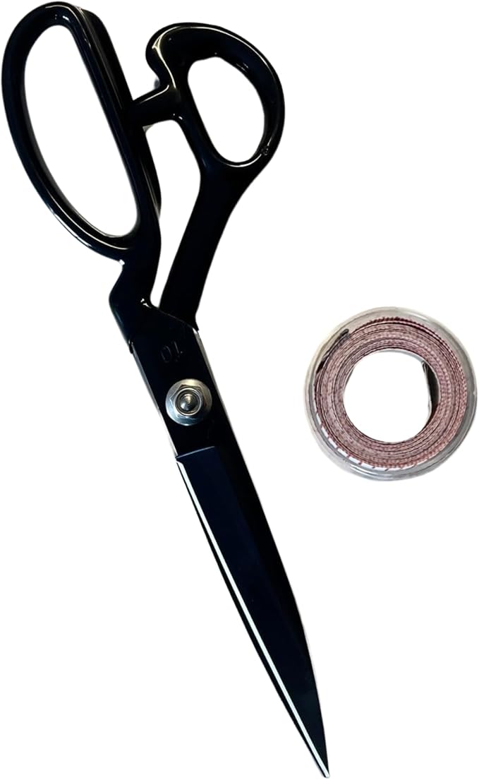 Professional Fabric Scissors & Small | Heavy Duty Sewing Scissor with High Carbon Steel Blade (Black with Tape Measure, 8")
