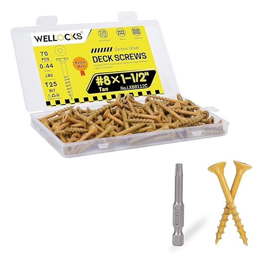 WELLOCKS Deck Screws, Wood Screws, Tan, Superior Rust Resistant, Epoxy Coated, Above 1000 Hour Salt Spray Coating T25 Torx Star Bit Included for Outdoor Wood Fence (Trial Size 0.44LBS, #8횞1-1/2")