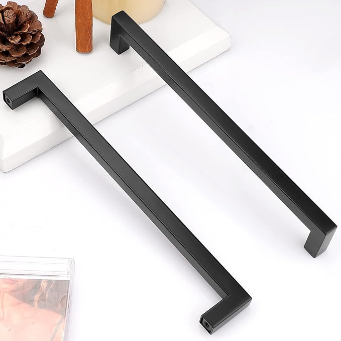 Probrico 20 Pack 12-3/5" Hole Centers Cabinet Pulls Black Drawer Handles - Kitchen Cabinet Handles Modern Suqare Bar Pulls Stainless Steel Cabinet Hardware for Dresser Bathroom Bedroom Laundry