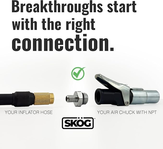 SK횜G Self-Sealing Tire Inflator Adapter (2 Pack) ??1/4??NPT Male to Schrader Valve, Leak-Free O-Ring, No Tape Needed